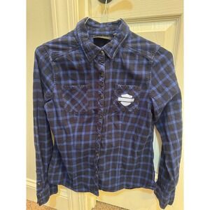 Harley-Davidson Genuine MotorClothes Women's Blue Black Plaid Flannel Medium